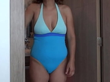 My wife on the beach shows off in a bikini in front of my friends to excite them and fuck her